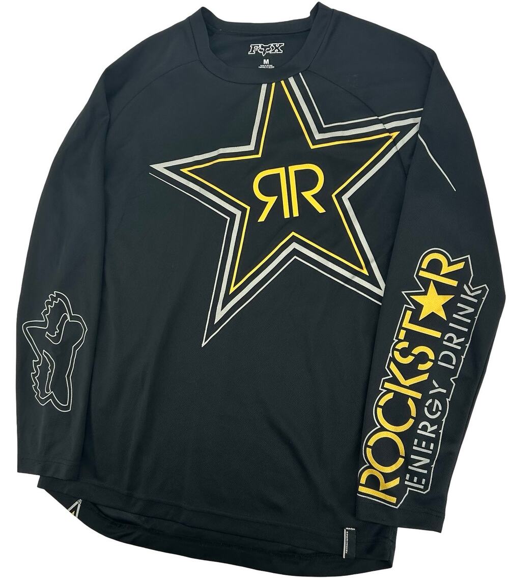 Vintage Men's Fox Racing Rockstar Energy Long Sleeve Motocross Black Jersey sz M